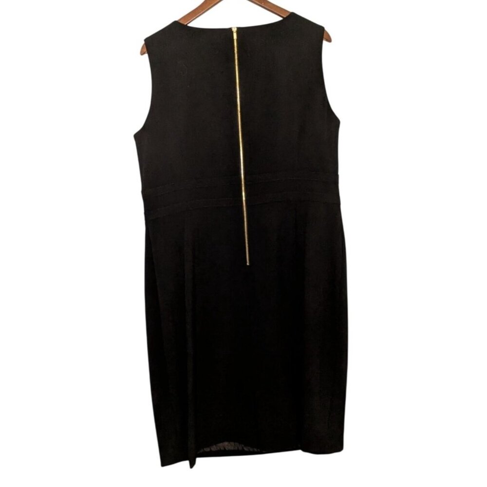 Calvin Klein Womens 16W Sleeveless Black Sheath Dress Gold Zipper Belt Accent - Picture 3 of 12